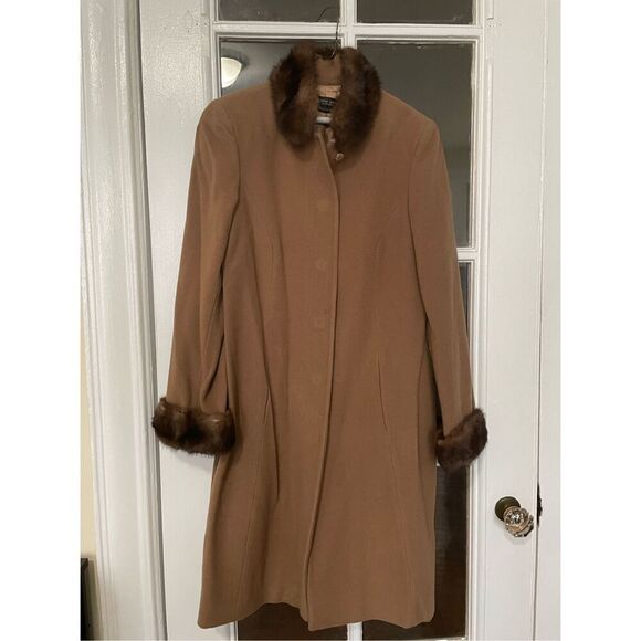 Vintage Adrienne Vittadini Classico tan mink fur trench long peacoat size 10 - Picture 1 of 13
